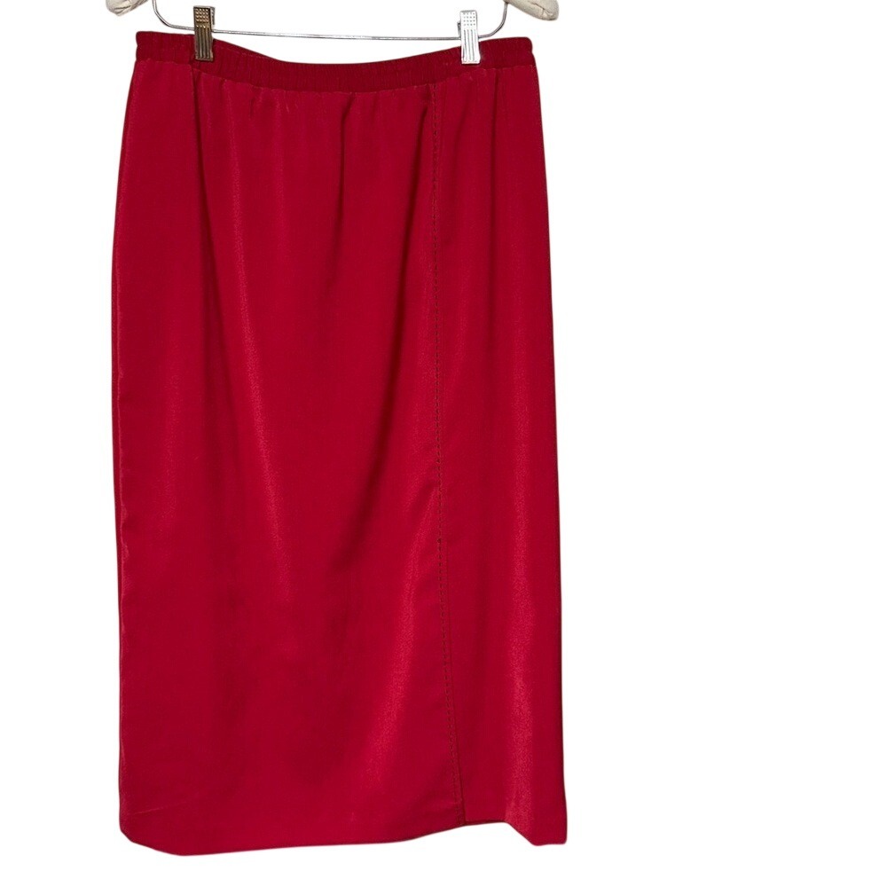 Koret Dress Red Midi Skirt Elastic Waist Contrast Stitch Slit Size 10 35-21411